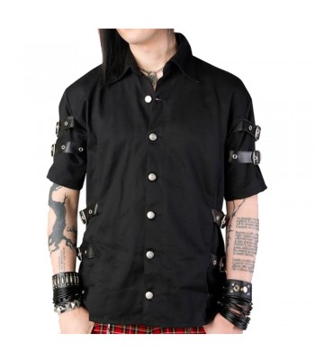 Men Gothic Shirt Short Sleeve Black Fashion Shirt